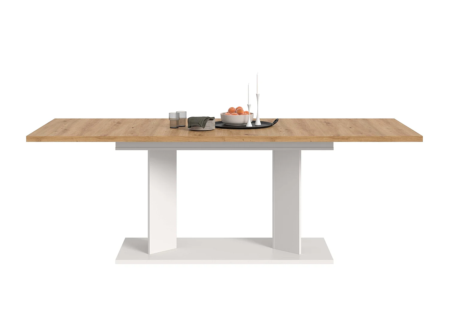 Table de salle à manger GUSTAV (lxhxp : env. 220x76x100 cm) avec plateau chêne  artisan/ pied en U blanc