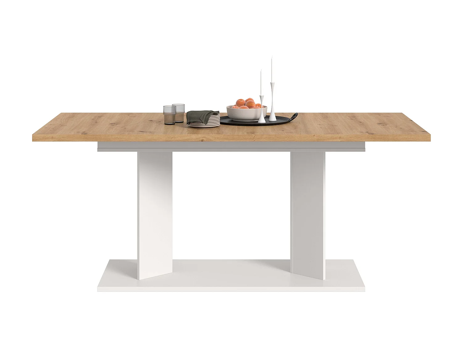 Table de salle à manger GUSTAV (lxhxp : env. 220x76x100 cm) avec plateau chêne  artisan/ pied en U blanc