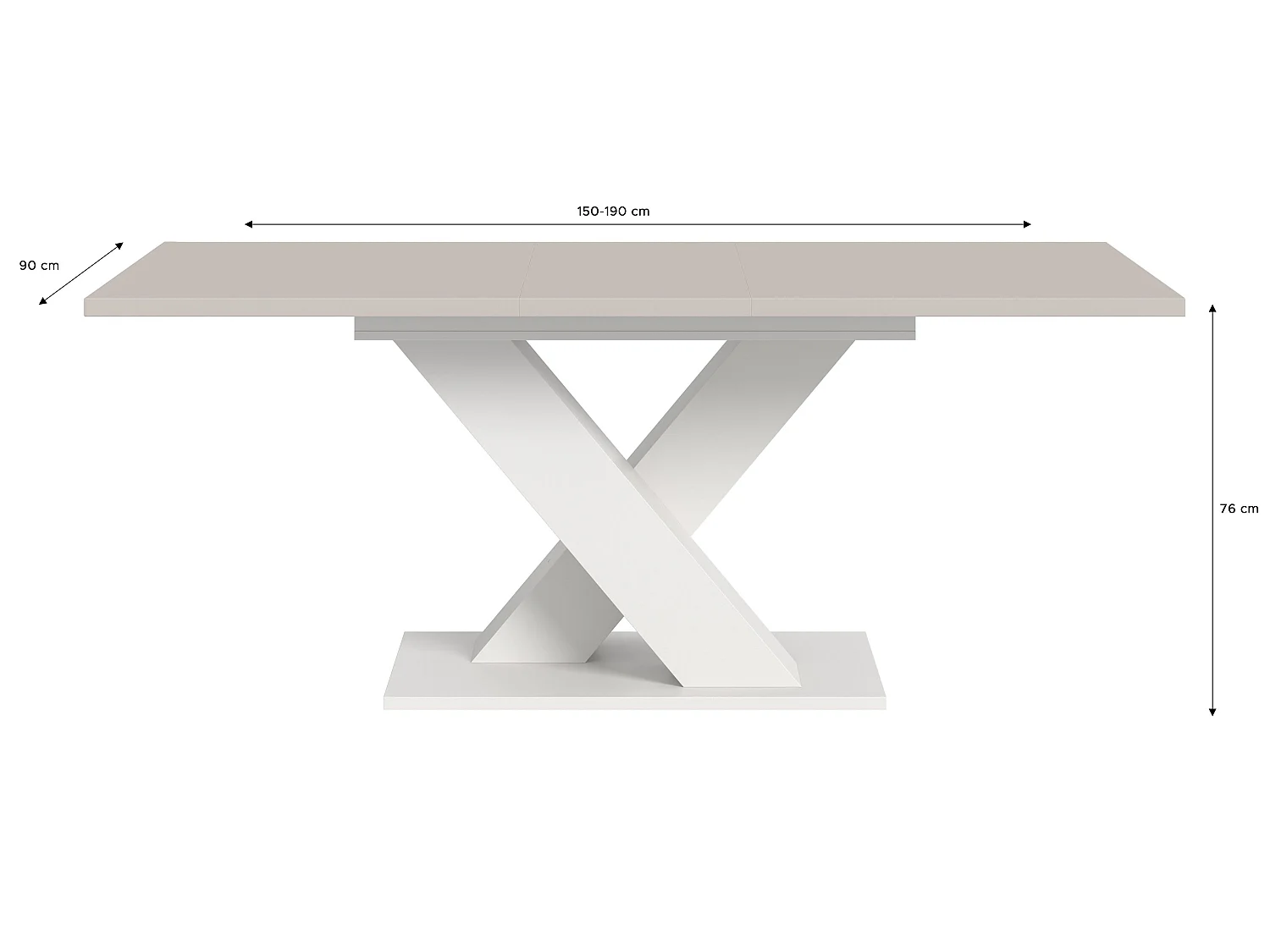 Table de salle à manger MOTION (lxhxp : env. 150x76x90 cm)avec plateau cachemire/pied en X blanc