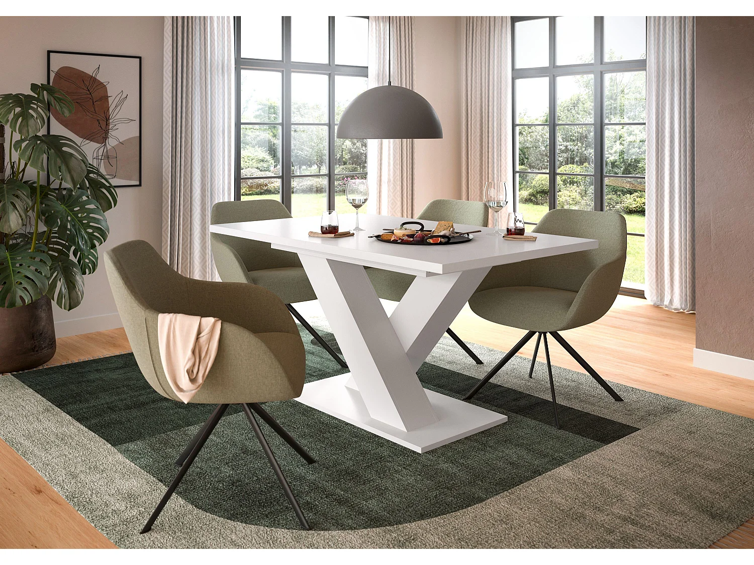 Table de salle à manger MOTION   (lxhxp : env. 150x76x90 cm) avec plateau /pied en X blanc
