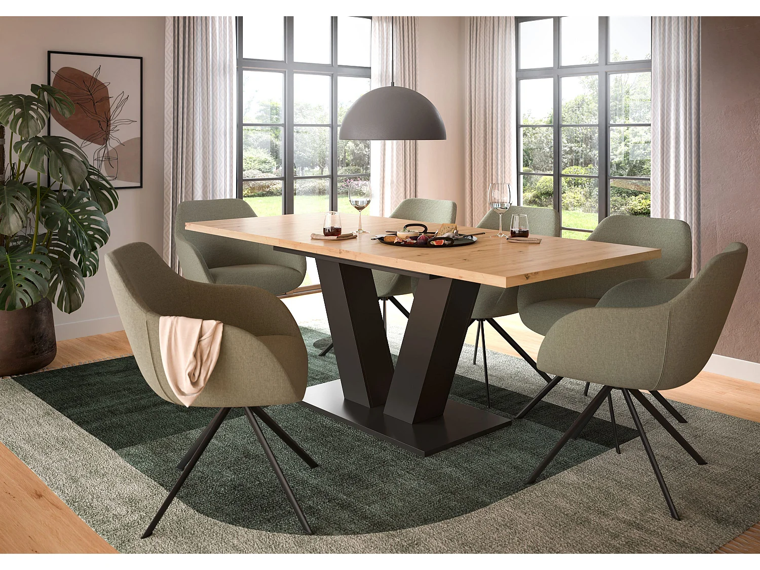 Table de salle à manger MOTION (LxHxP : env. 150x76x90 cm) chêne gris et artisanal