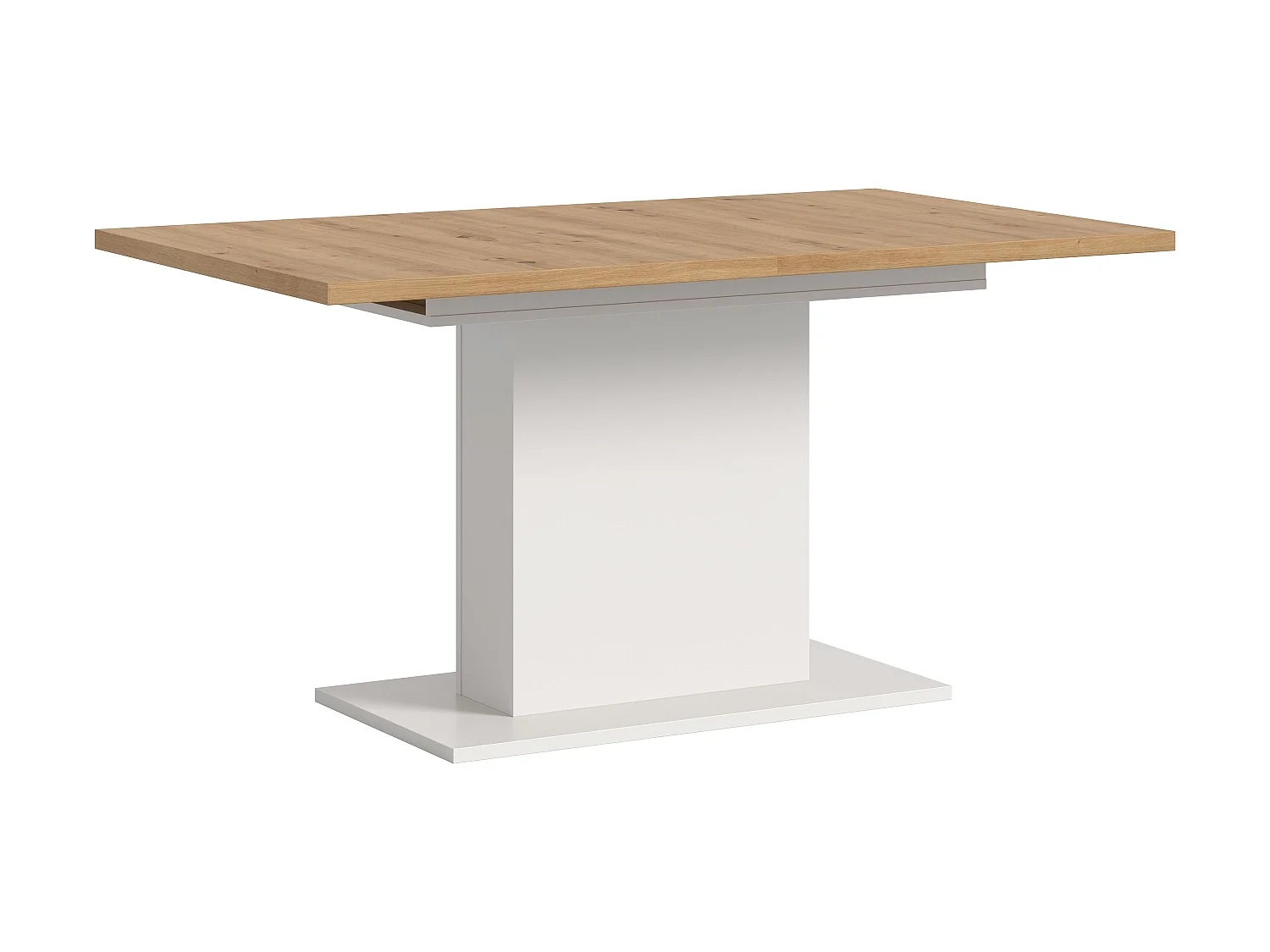 Table de salle à manger MOTION  (lxhxp : env. 150x76x90 cm)avec plateau aspect chêne /pied central blanc