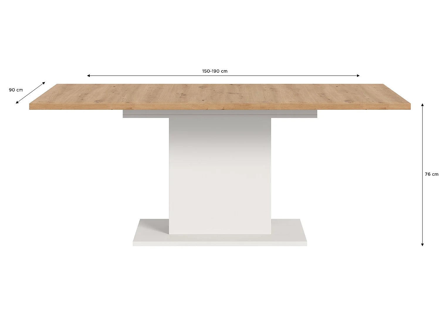 Table de salle à manger MOTION  (lxhxp : env. 150x76x90 cm)avec plateau aspect chêne /pied central blanc