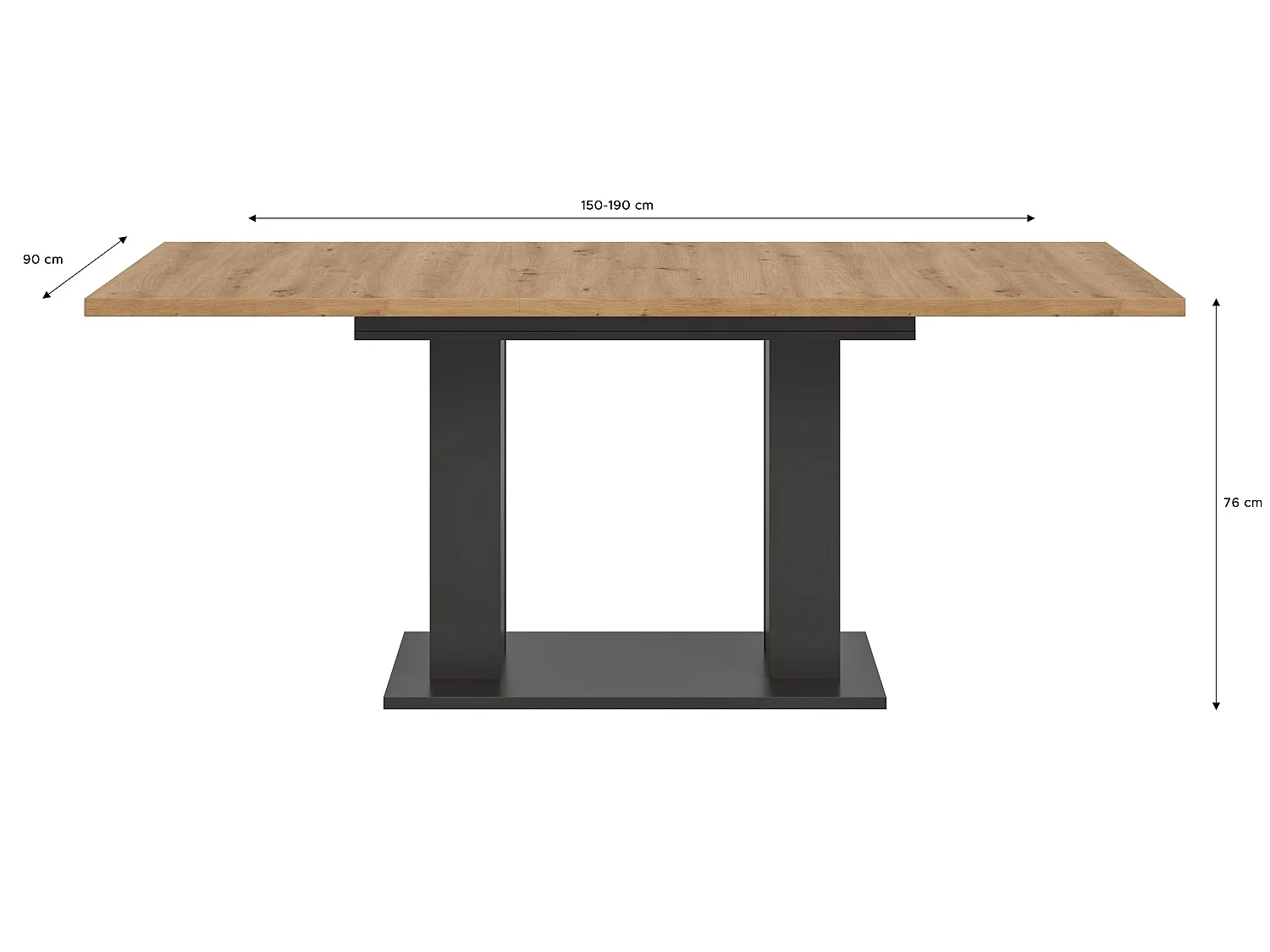 Table de salle à manger MOTION (lxhxp : env. 150x76x90 cm)avec plateau chêne artisan / pied en U gris