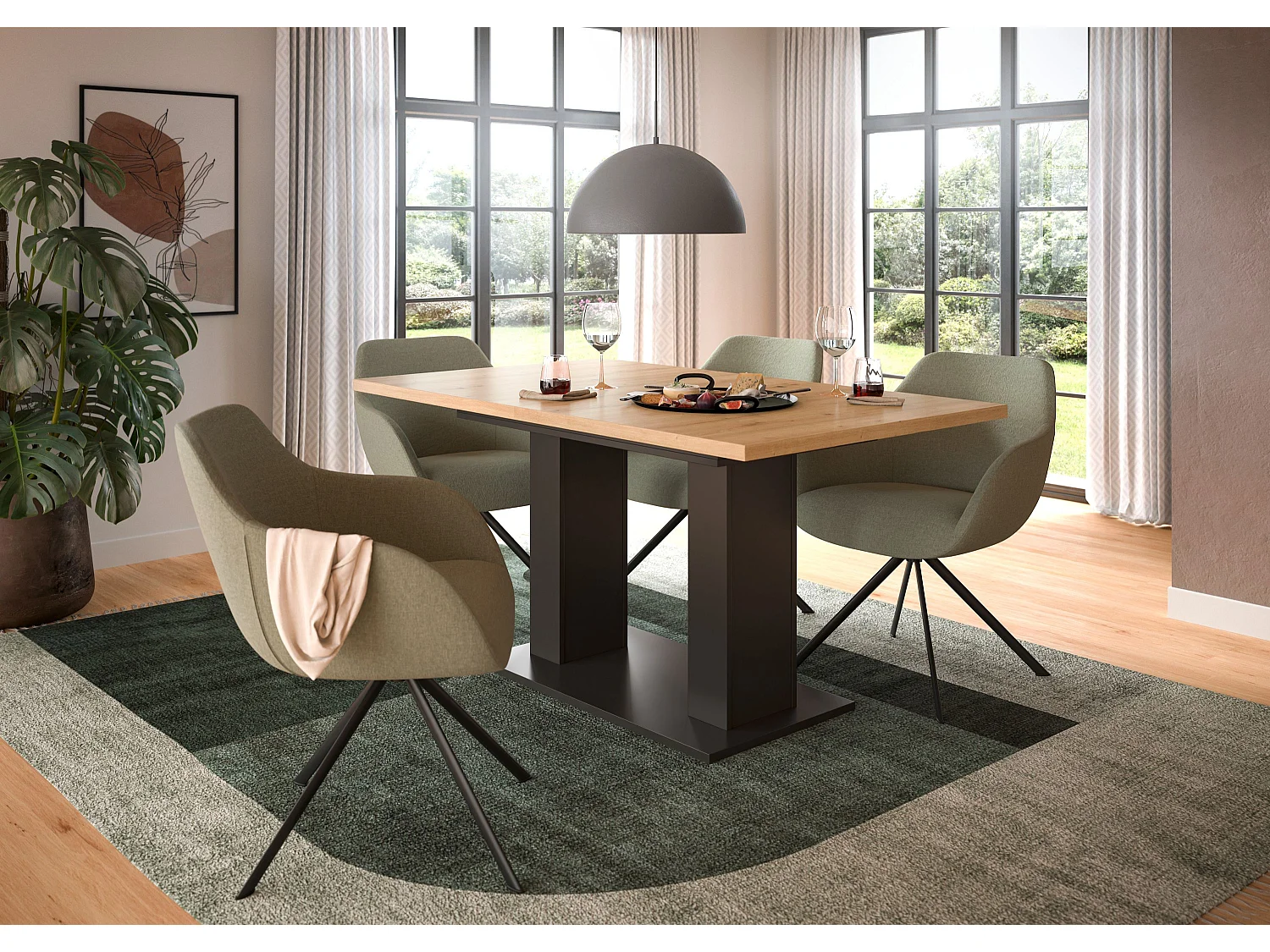 Table de salle à manger MOTION (lxhxp : env. 150x76x90 cm)avec plateau chêne artisan / pied en U gris