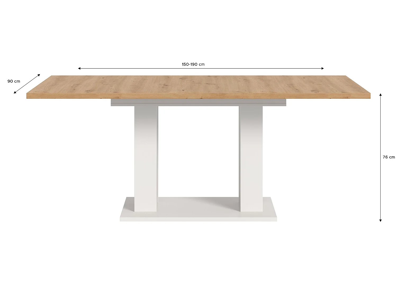 Table de salle à manger MOTION  (lxhxp : env. 150x76x90 cm) avec plateau  aspect chêne / pied en U blanc