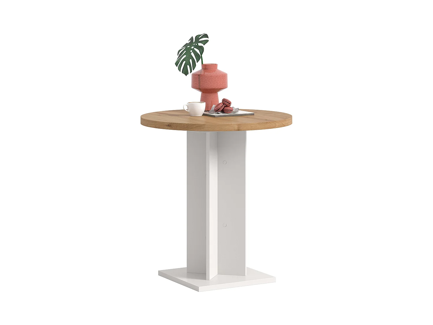 Table de salle à manger GUSTAV  (lxhxp : env. 70x76x70 cm)avec plateau chêne artisan/pied blanc