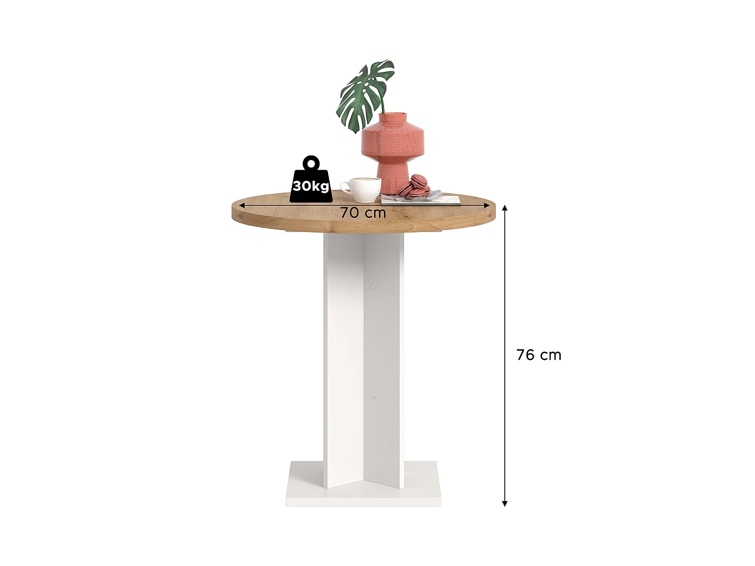 Table de salle à manger GUSTAV  (lxhxp : env. 70x76x70 cm)avec plateau chêne artisan/pied blanc
