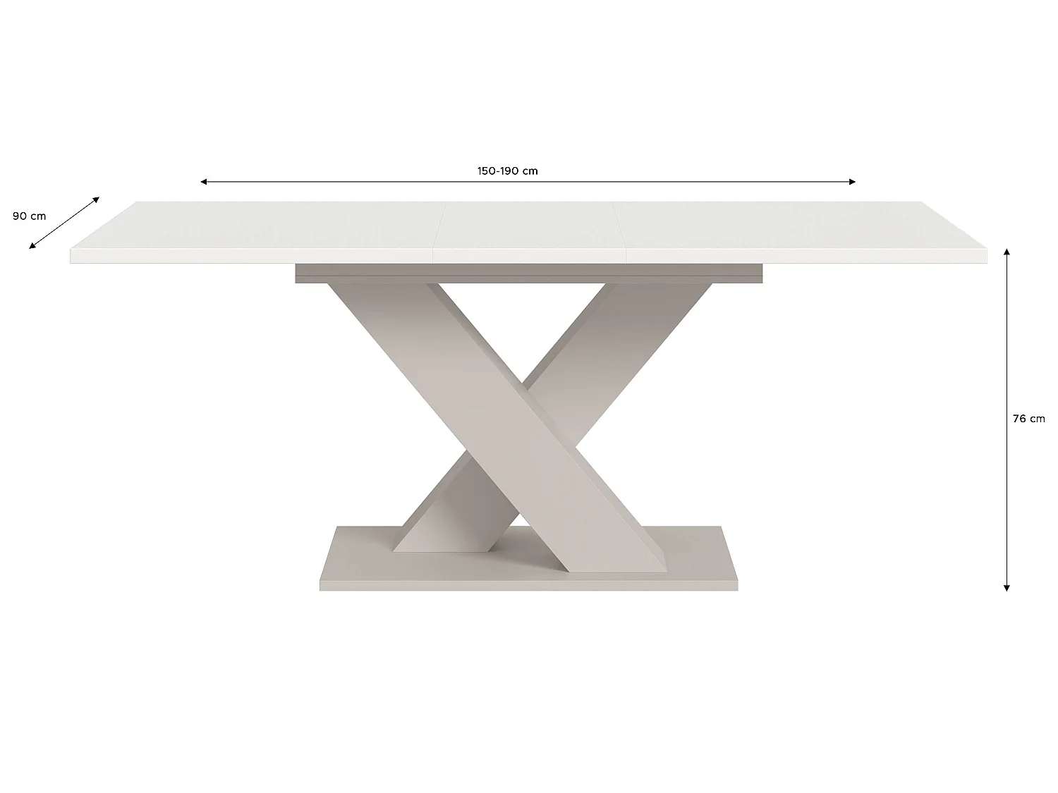 Table de salle à manger MOTION (lxhxp : env. 150x76x90 cm) avec plateau blanc / pied en X cachemire