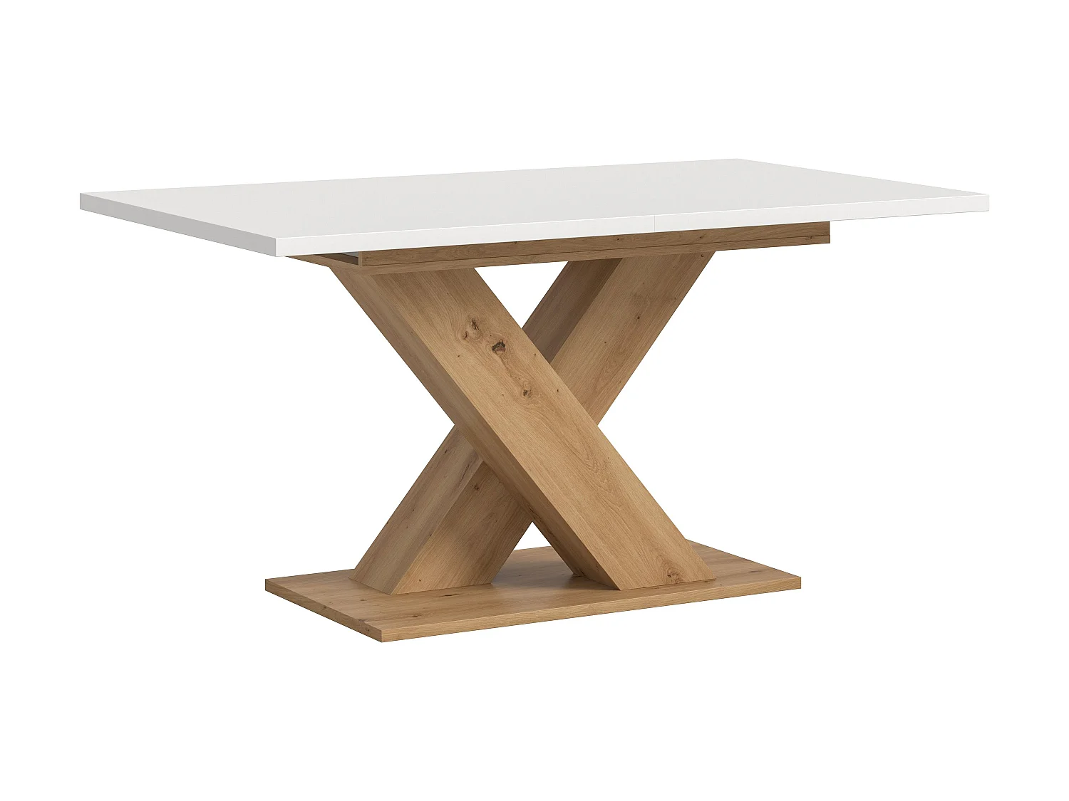 Table de salle à manger MOTION  (lxhxp : env. 150x76x90 cm) avec plateau blanc/ pied en X chêne artisan