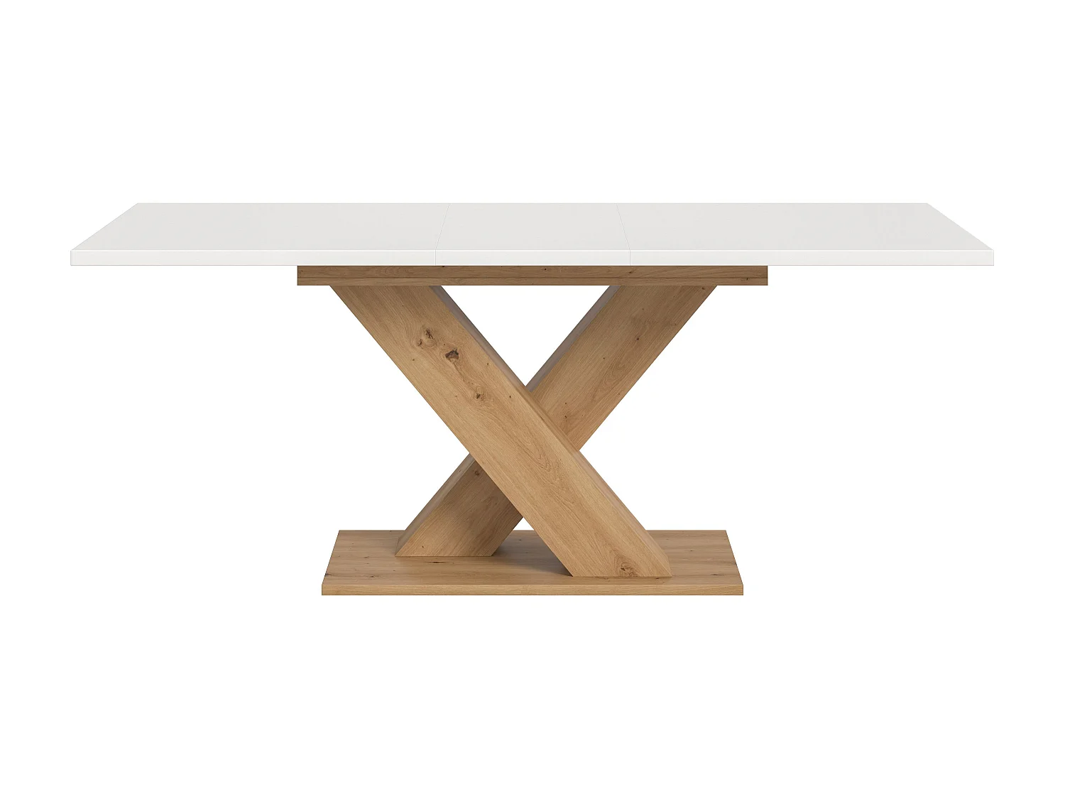 Table de salle à manger MOTION  (lxhxp : env. 150x76x90 cm) avec plateau blanc/ pied en X chêne artisan