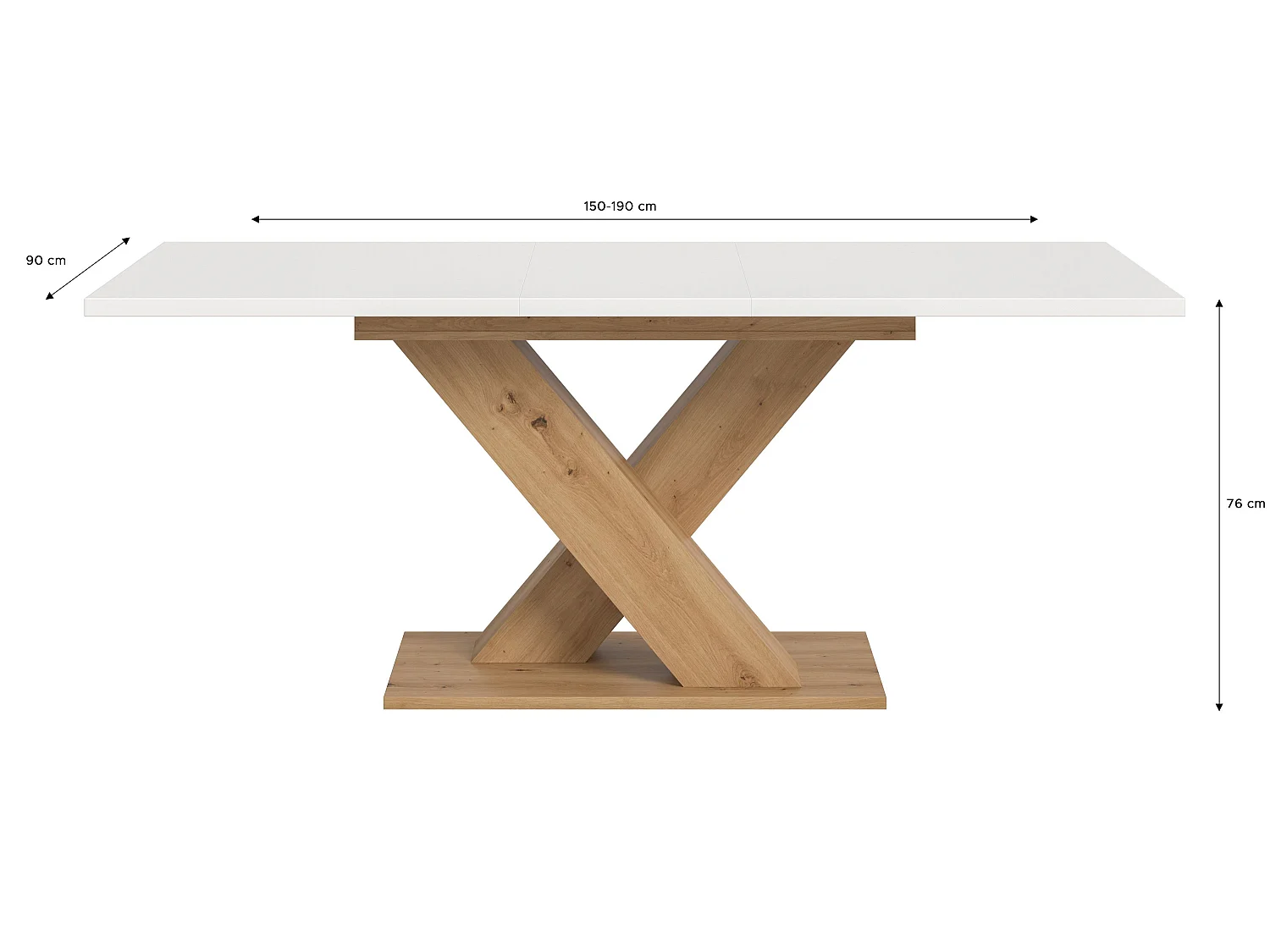 Table de salle à manger MOTION  (lxhxp : env. 150x76x90 cm) avec plateau blanc/ pied en X chêne artisan