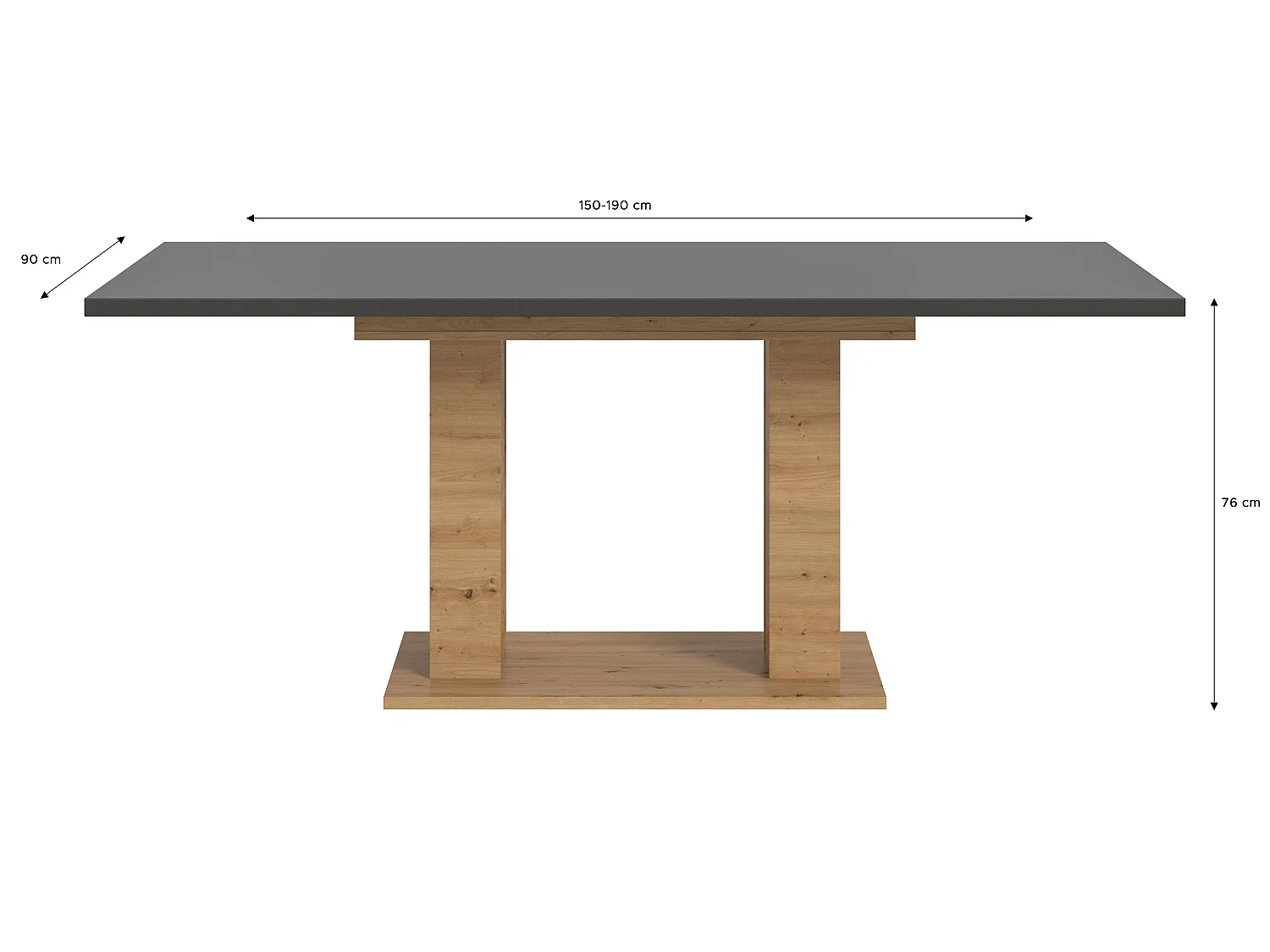Table de salle à manger  MOTION (lxhxp : env. 150x76x90 cm) avec plateau gris /pied en U aspect chêne