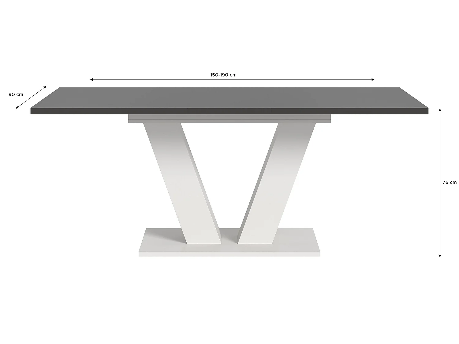 Table de salle à manger MOTION (lxhxp : env. 150x76x90 cm) avec plateau gris/ pied en V blanc