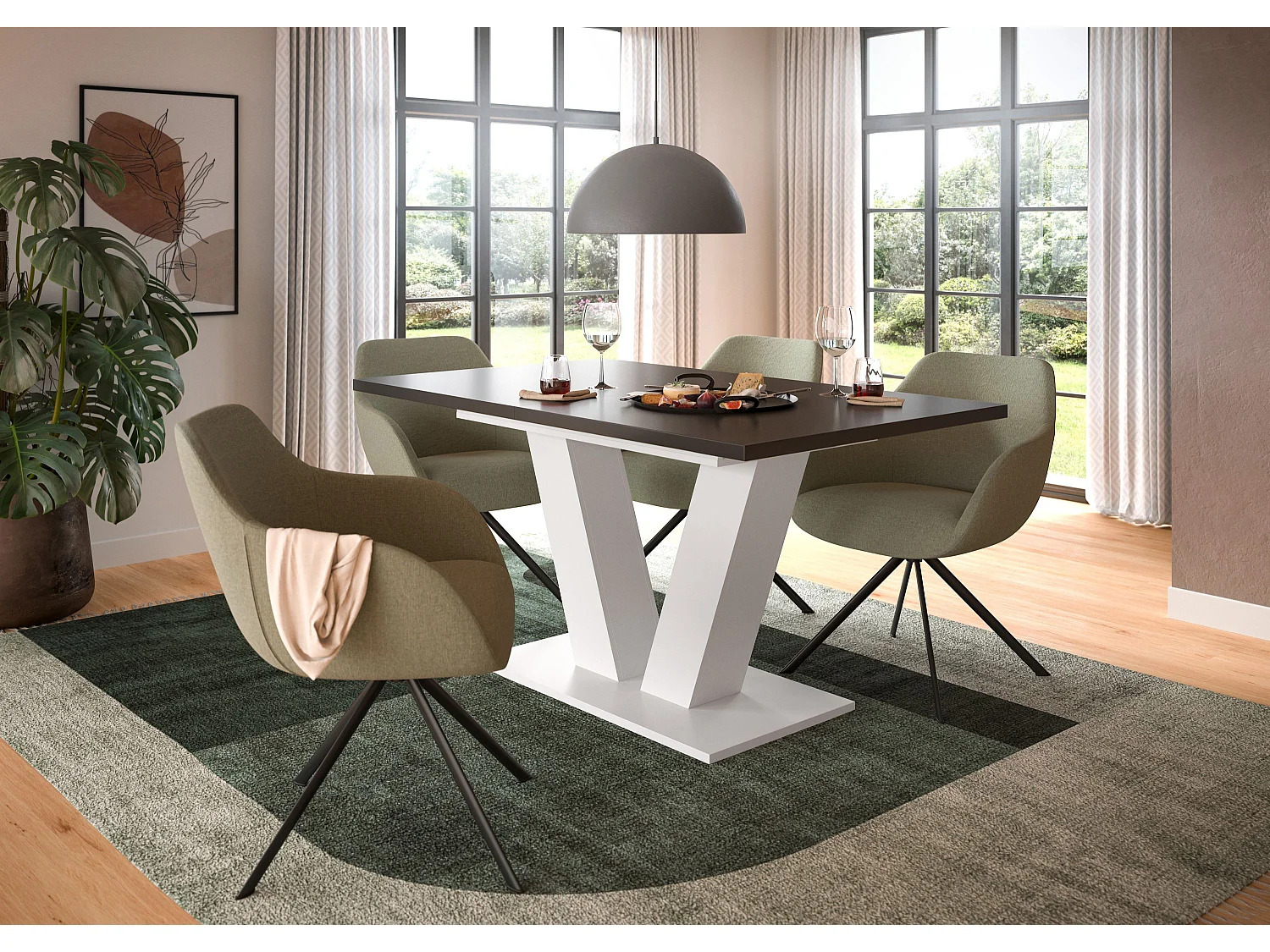 Table de salle à manger MOTION (lxhxp : env. 150x76x90 cm) avec plateau gris/ pied en V blanc