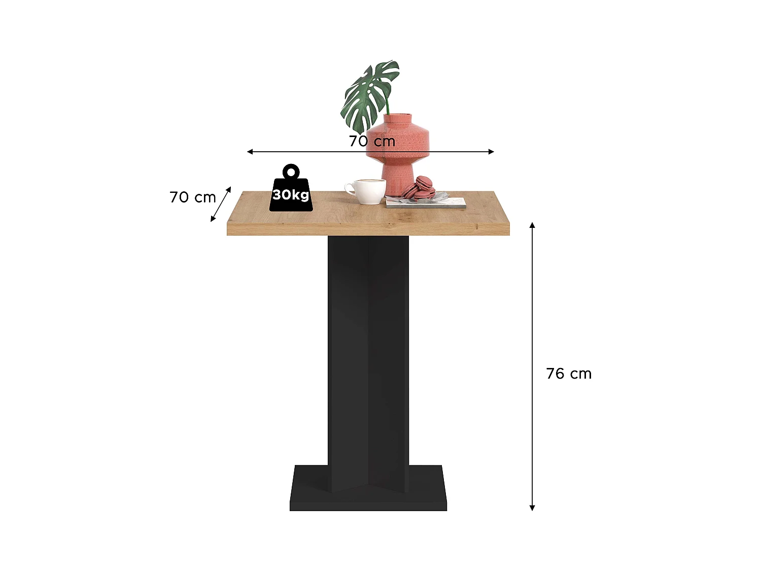 Table de salle à manger GUSTAV (lxhxp : env. 70x76x70 cm ) avec plateau  chêne artisan /pied noir