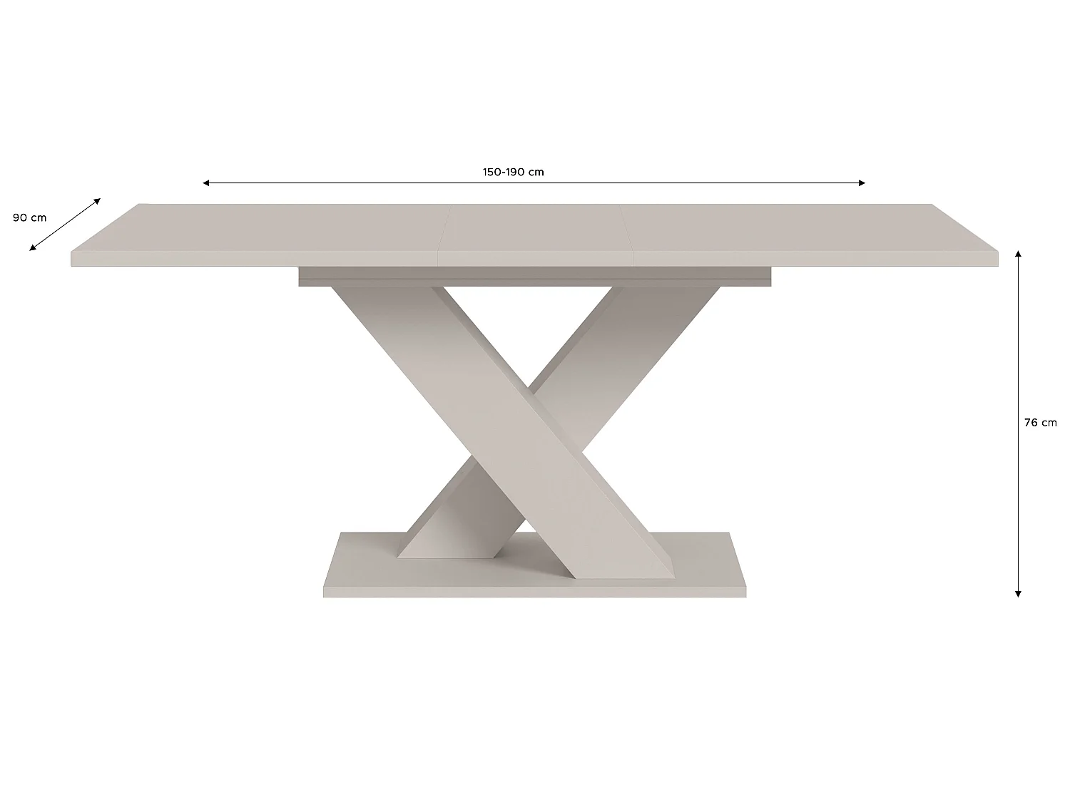 Table de salle à manger MOTION  (lxhxp : env. 150x76x90 cm) avec plateau / pied en X cachemire