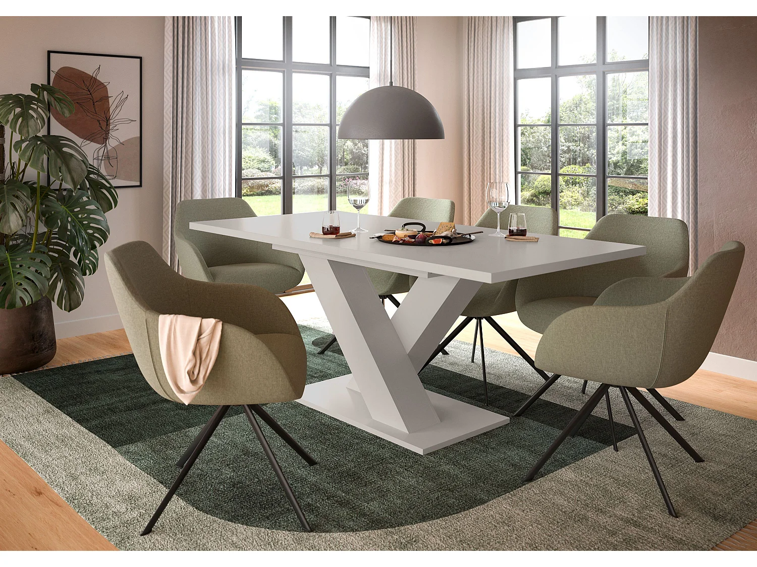 Table de salle à manger MOTION  (lxhxp : env. 150x76x90 cm) avec plateau / pied en X cachemire