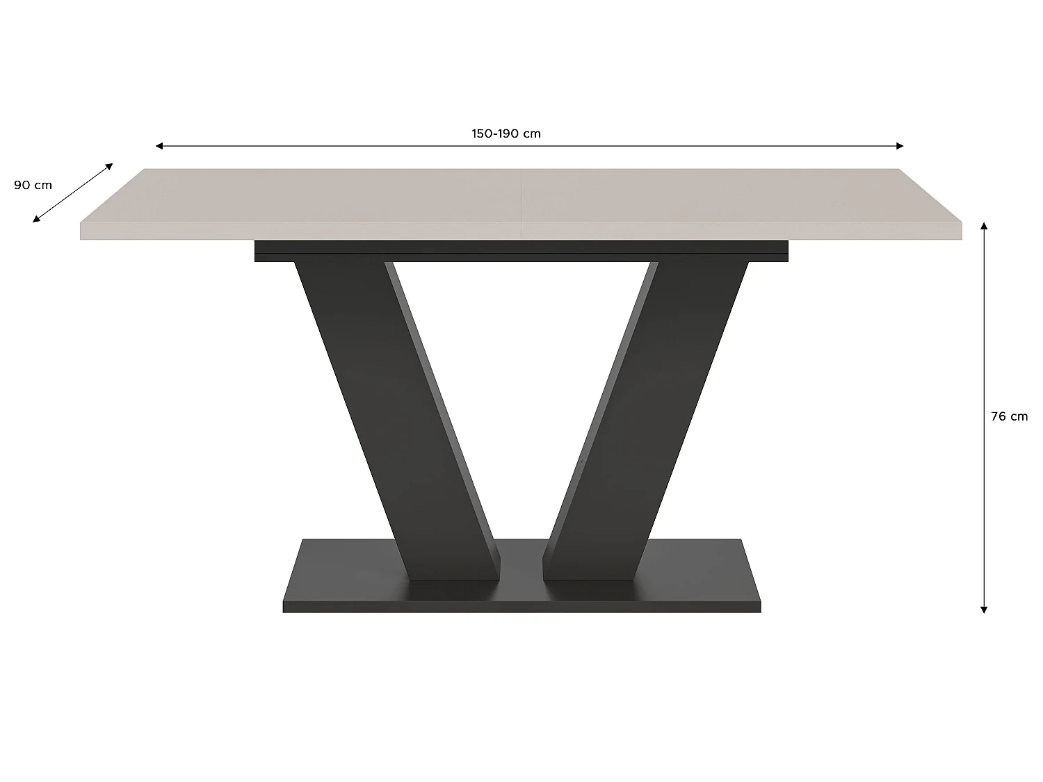 Table de salle à manger MOTION  (lxhxp : env. 150x76x90 cm) avec plateau cachemire /pied en V gris