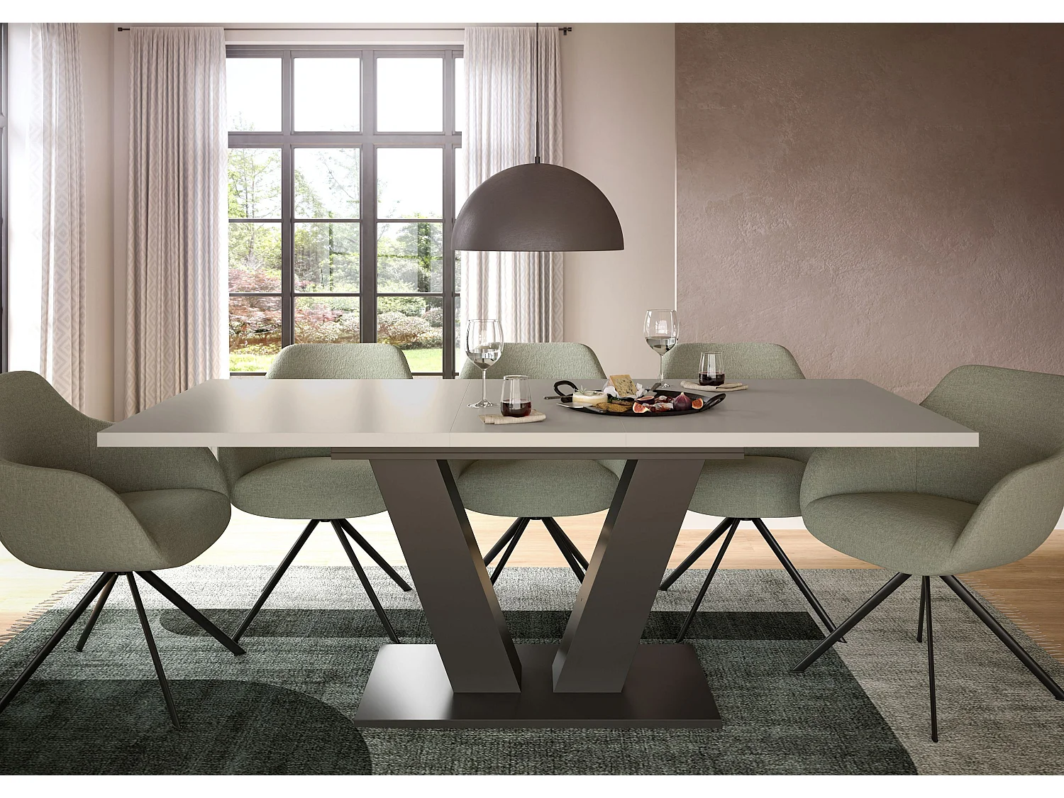 Table de salle à manger MOTION  (lxhxp : env. 150x76x90 cm) avec plateau cachemire /pied en V gris