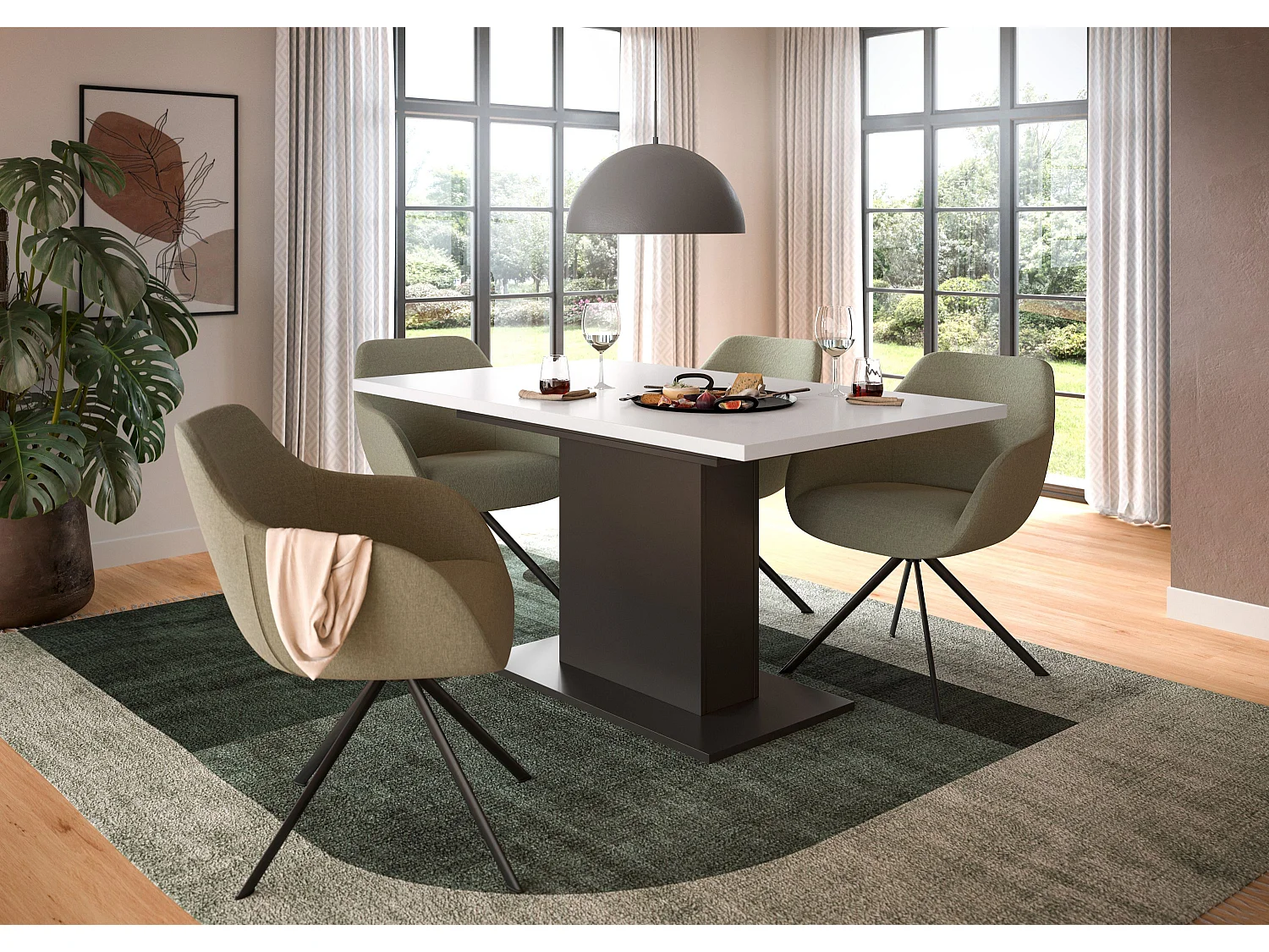 Table de salle à manger MOTION (lxhxp : env. 150x76x90 cm) avec plateau blanc/pied central  gris