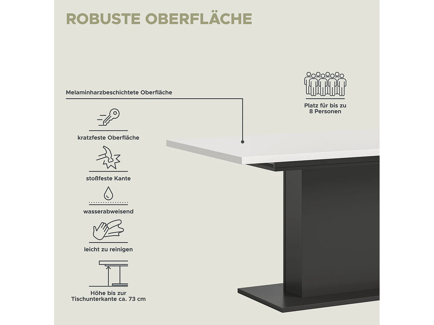 Table de salle à manger MOTION (lxhxp : env. 150x76x90 cm) avec plateau blanc/pied central  gris