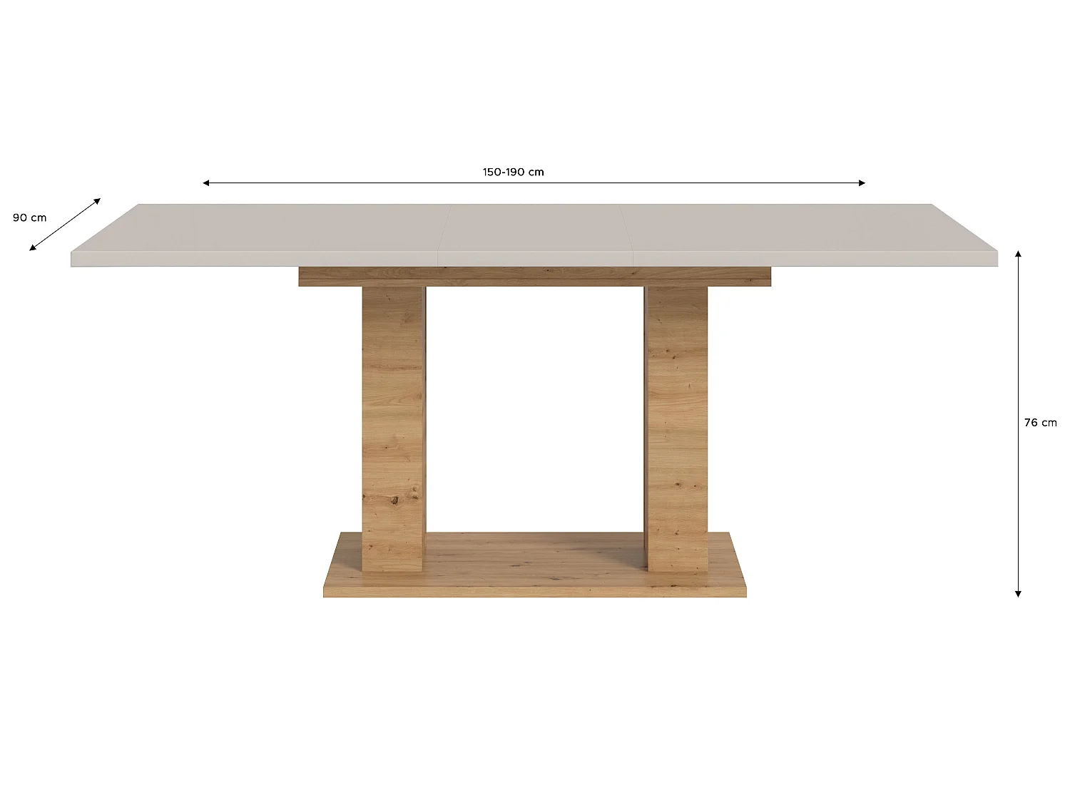 Table de salle à manger MOTION  (lxhxp : env. 150x76x90 cm) avec plateau cachemire /pied en U chêne artisan