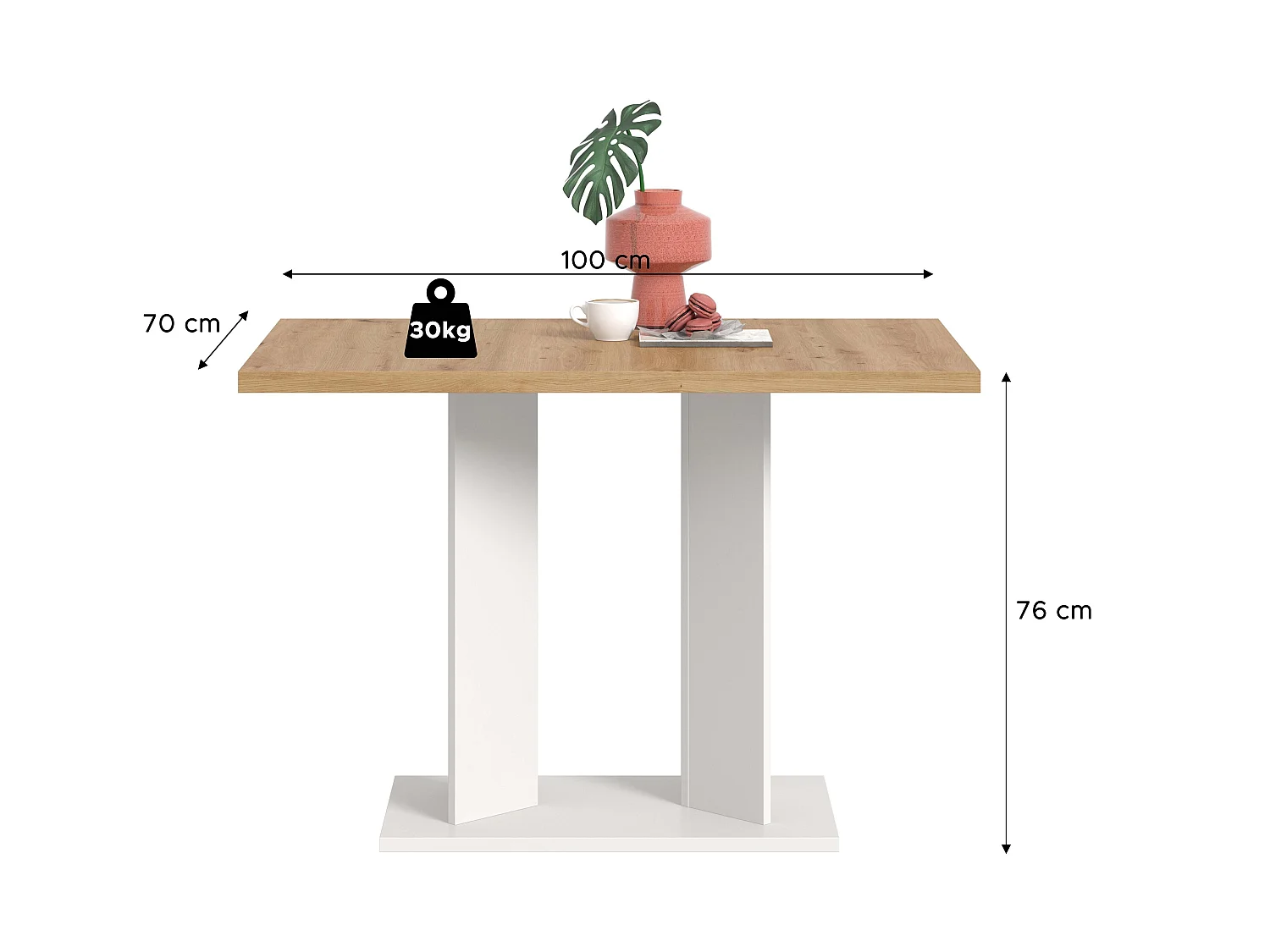 Table de salle à manger GUSTAV  (lxhxp : env. 110x76x70 cm) avec plateau chêne artisan /pied  blanc