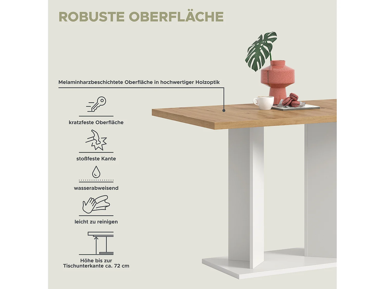 Table de salle à manger GUSTAV  (lxhxp : env. 110x76x70 cm) avec plateau chêne artisan /pied  blanc