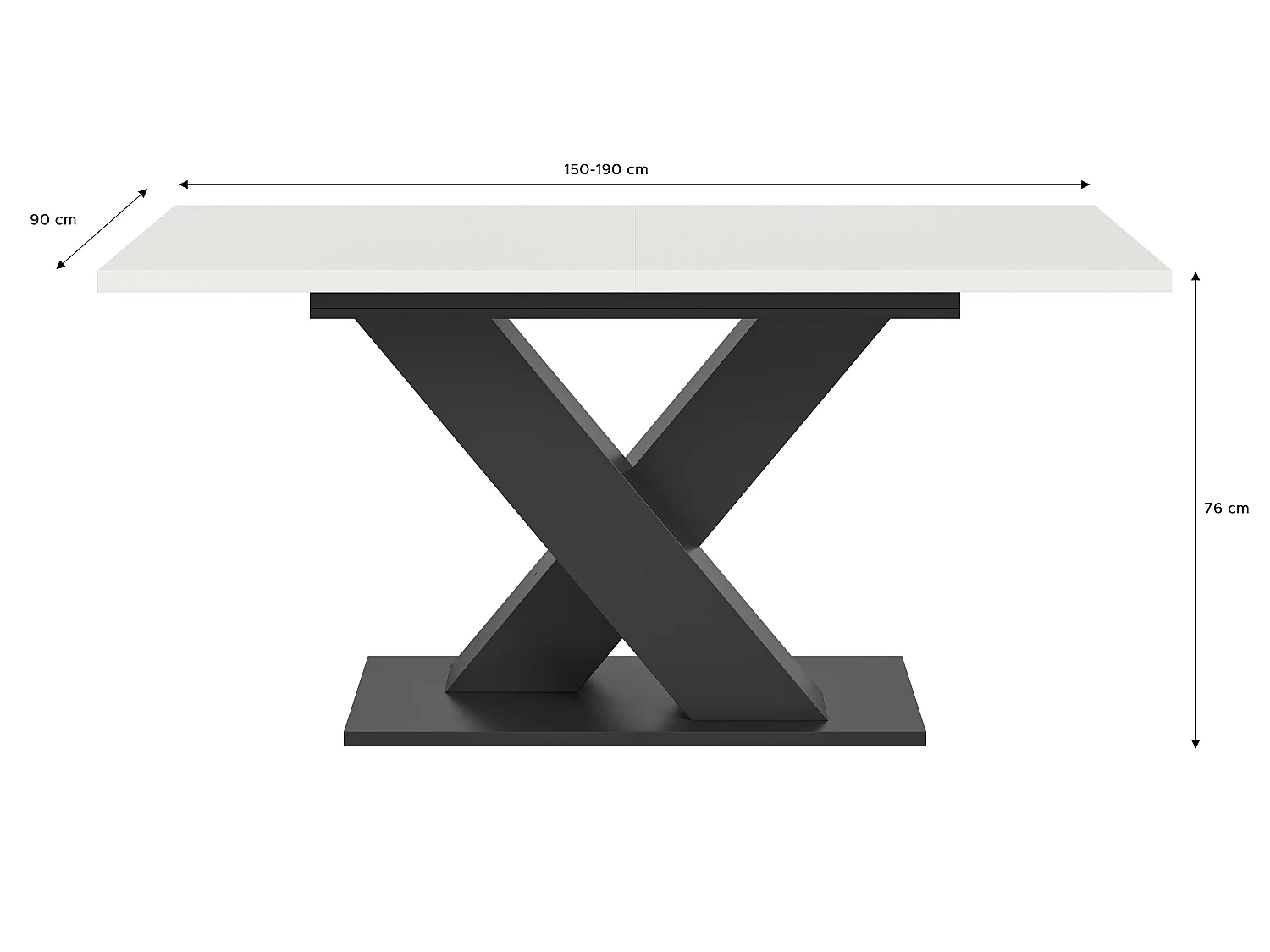 Table de salle à manger MOTION (lxhxp : env. 150x76x90 cm) avec plateau blanc/pied en X  gris