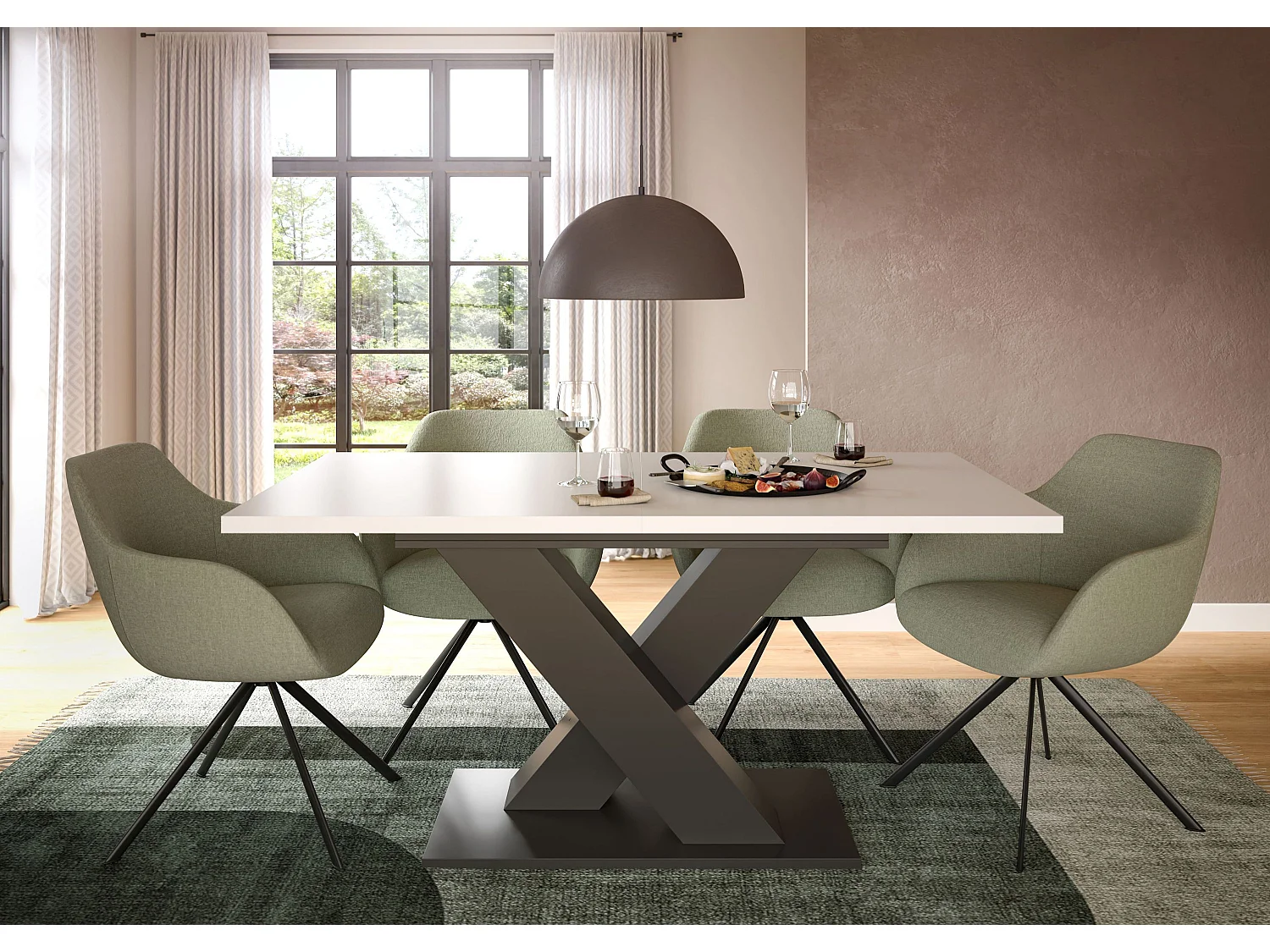 Table de salle à manger MOTION (lxhxp : env. 150x76x90 cm) avec plateau blanc/pied en X  gris
