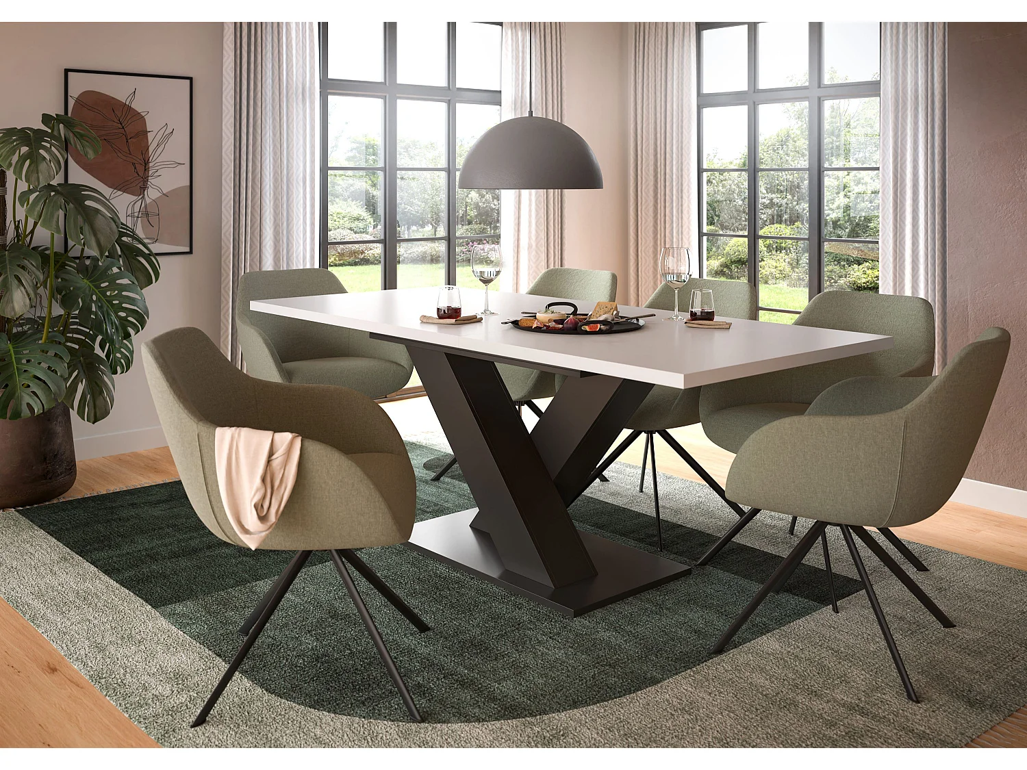 Table de salle à manger MOTION (lxhxp : env. 150x76x90 cm) avec plateau blanc/pied en X  gris
