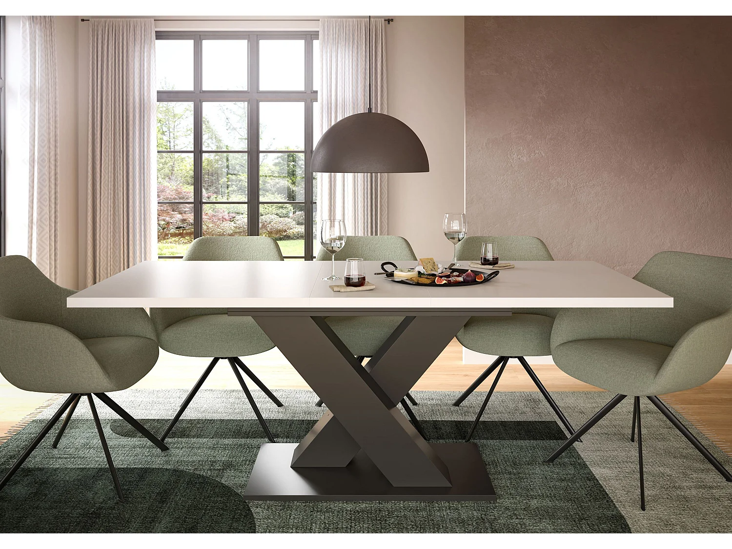 Table de salle à manger MOTION (lxhxp : env. 150x76x90 cm) avec plateau blanc/pied en X  gris