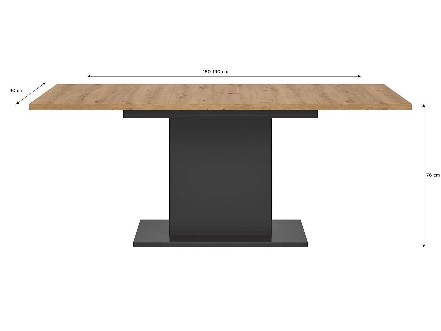 Table de salle à manger MOTION (lxhxp : env. 150x76x90 cm) avec plateau aspect chêne / pied central gris
