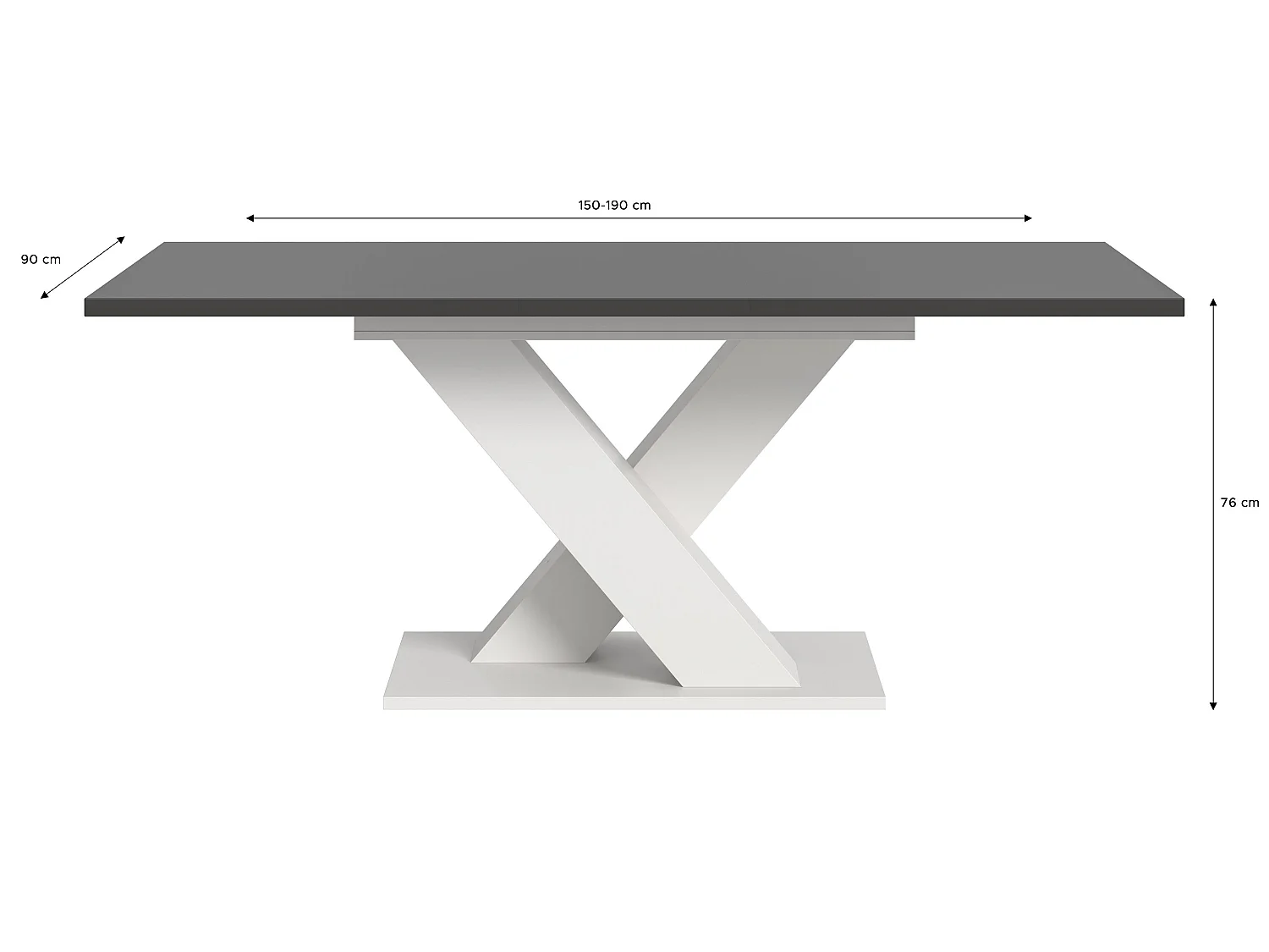 Table de salle à manger MOTION (lxhxp : env. 150x76x90 cm) avec plateau gris/pied en X blanc