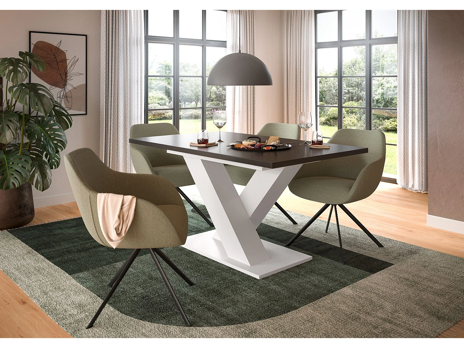 Table de salle à manger MOTION (lxhxp : env. 150x76x90 cm) avec plateau gris/pied en X blanc