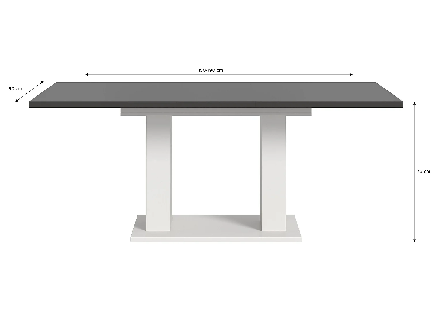Table de salle à manger MOTION (lxhxp : env. 150x76x90 cm)  avec plateau  gris/ pied en U blanc