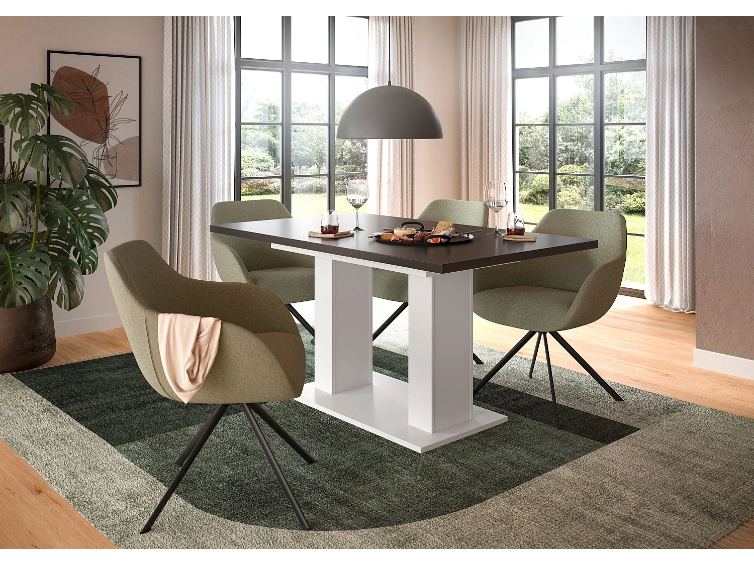 Table de salle à manger MOTION (lxhxp : env. 150x76x90 cm)  avec plateau  gris/ pied en U blanc
