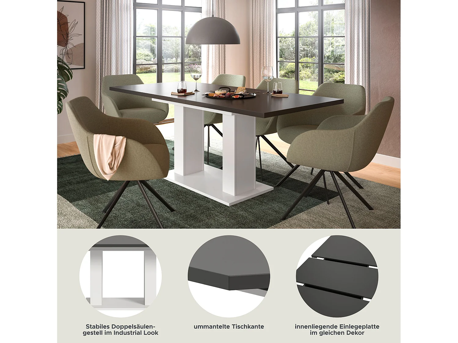 Table de salle à manger MOTION (lxhxp : env. 150x76x90 cm)  avec plateau  gris/ pied en U blanc