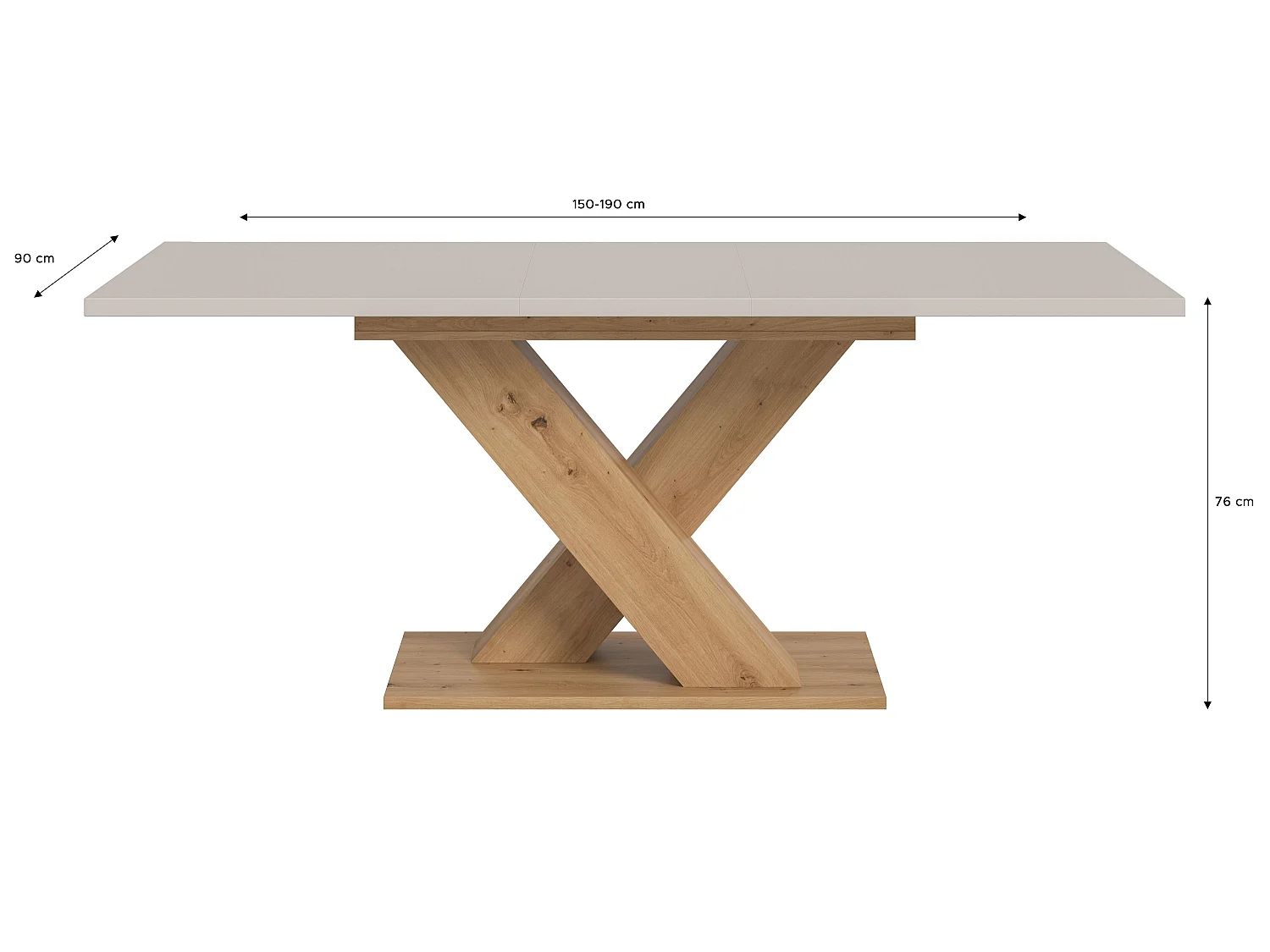 Table de salle à manger MOTION (lxhxp : env. 150x76x90 cm)avec plateau cachemire/ pied en X aspect chêne artisan