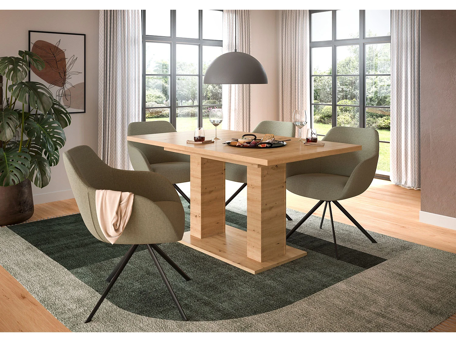Table de salle à manger MOTION (lxhxp : env. 150x76x90 cm)  avec plateau /pied en U aspect chêne