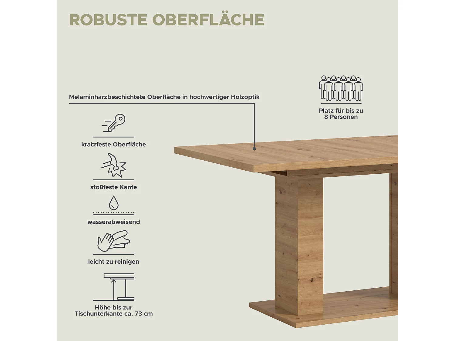 Table de salle à manger MOTION (lxhxp : env. 150x76x90 cm)  avec plateau /pied en U aspect chêne