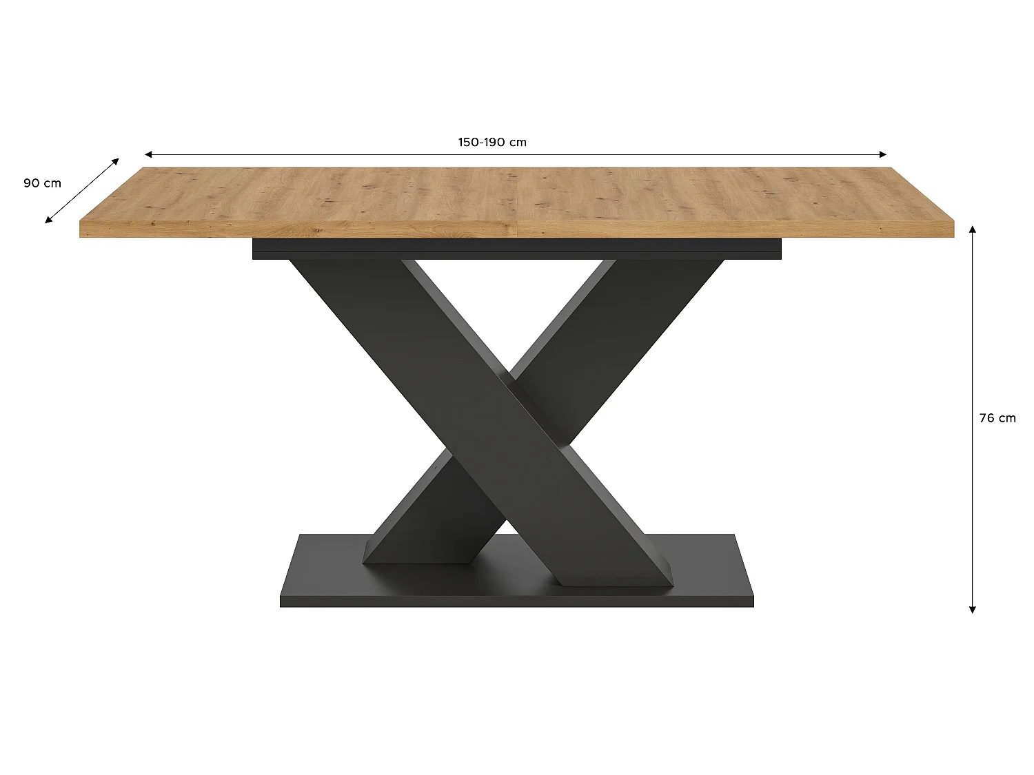 Table de salle à manger MOTION  (lxhxp : env. 150x76x90 cm) avec plateau aspect chêne /pied en V gris