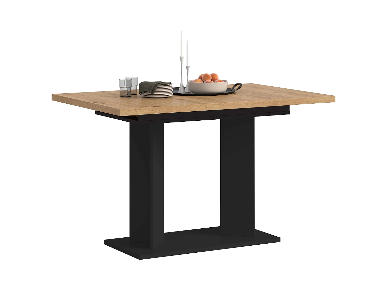 Table de salle à manger GUSTAV (lxhxp : env. 160x76x80 cm) avec plateau aspect chêne / pied en U  noir