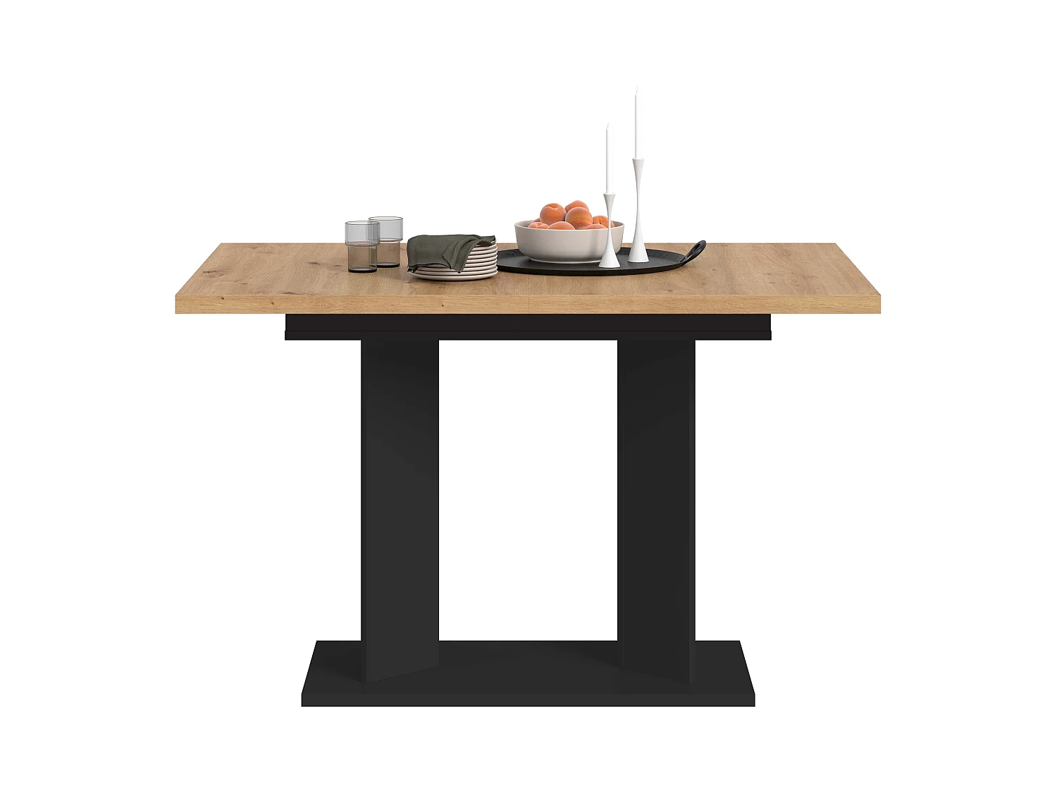 Table de salle à manger GUSTAV (lxhxp : env. 160x76x80 cm) avec plateau aspect chêne / pied en U  noir