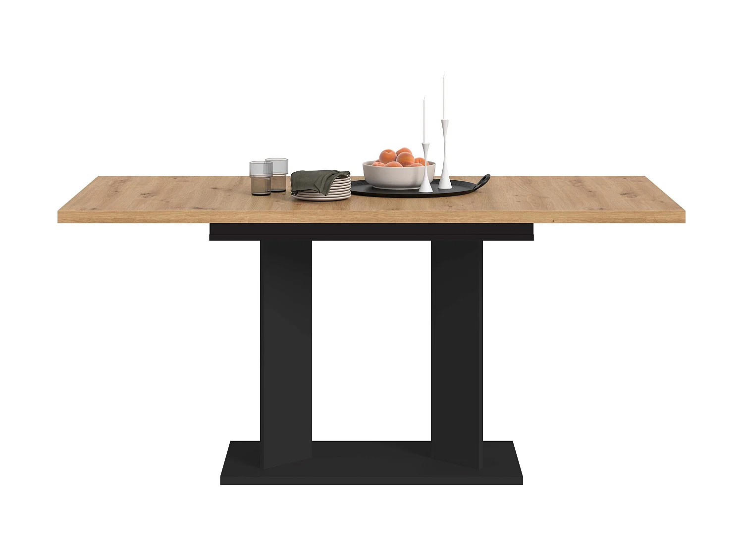 Table de salle à manger GUSTAV (lxhxp : env. 160x76x80 cm) avec plateau aspect chêne / pied en U  noir