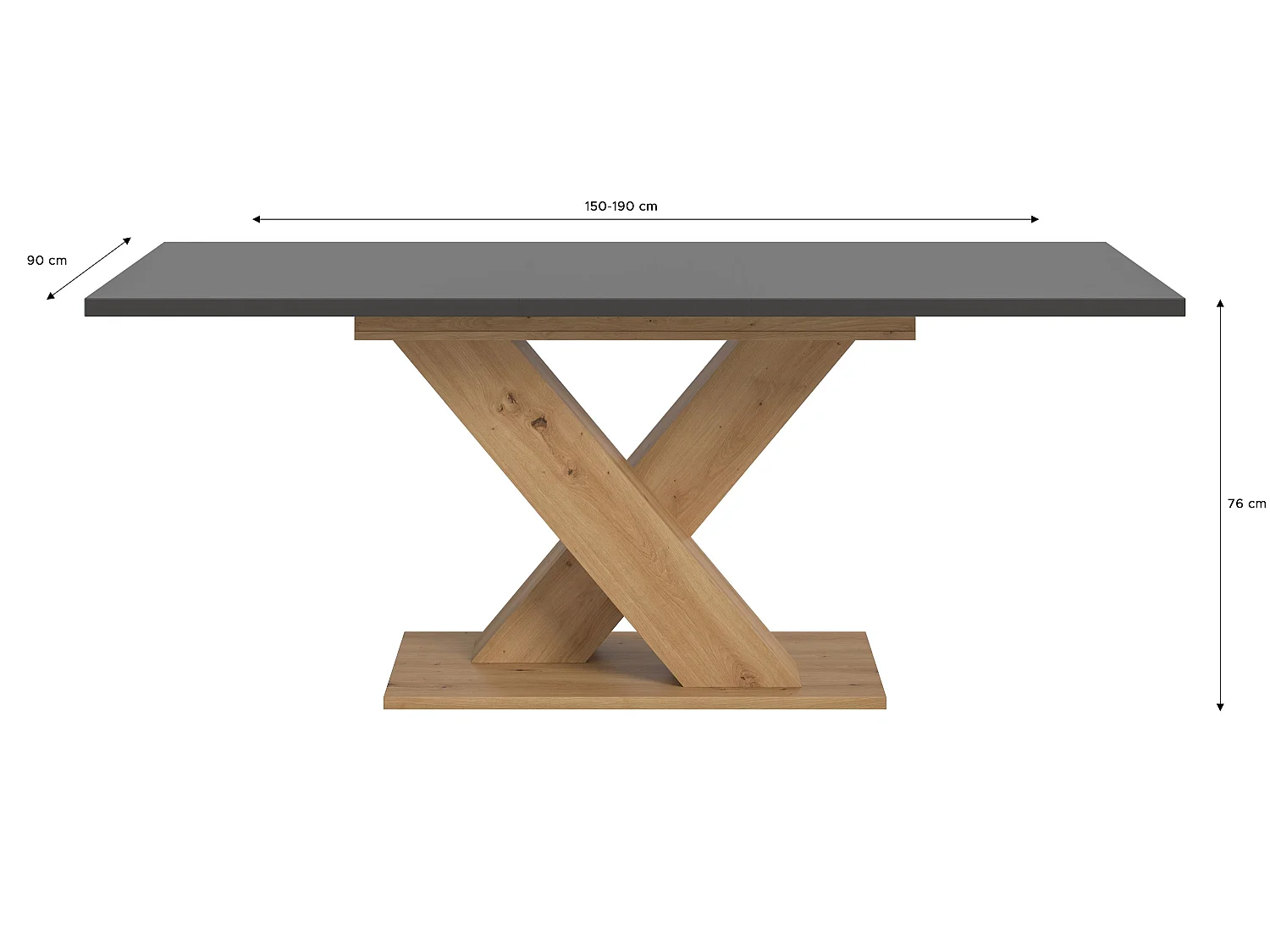 Table de salle à manger MOTION (lxhxp : env. 150x76x90 cm) avec plateau gris /pied en X chêne artisan