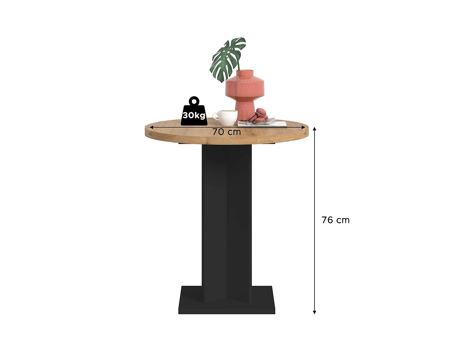 Table de salle à manger GUSTAV   (lxhxp : env. 70x76x70 cm) avec plateau  chêne artisan/pied noir