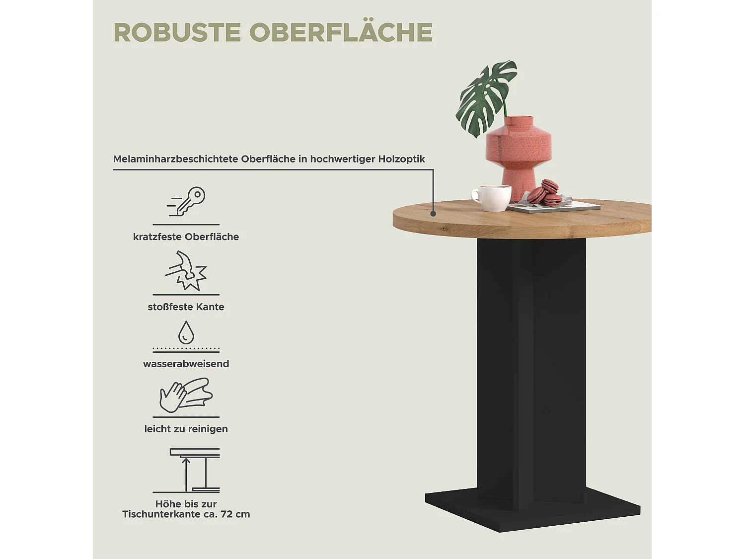 Table de salle à manger GUSTAV   (lxhxp : env. 70x76x70 cm) avec plateau  chêne artisan/pied noir