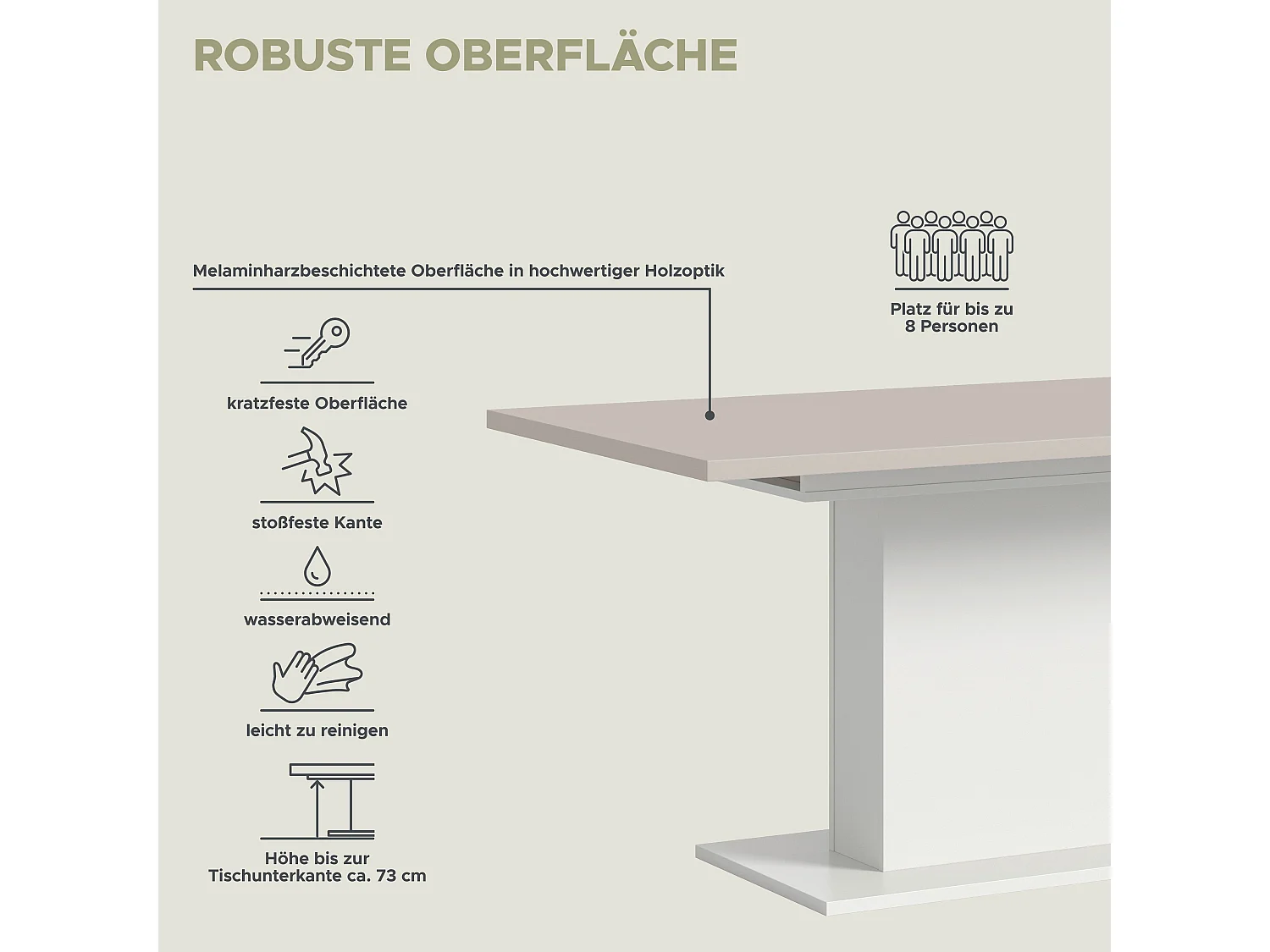 Table de salle à manger MOTION (lxhxp : env. 150x76x90 cm) avec plateau en cachemire/ pied  central blanc